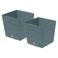 Plantenpot/bloempot Furu Stripes - 2x - voor buiten - kunststof - blauw - vierkant - D29.5 x H29 cm