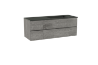 Storke Edge zwevend badmeubel 140 x 52 cm beton donkergrijs met Scuro asymmetrisch rechtse wastafel in kwarts mat zwart