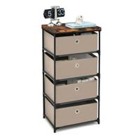 Nachtkastje met Stoffen Laden Bijzettafel met Metalen Frame Opbergkast Stoffen Commode voor Slaapkamer Woonkamer (Bruin, 4 Laden)