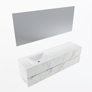MONDIAZ VICA 170cm badmeubel onderkast Carrara 4 lades. Wastafel CLOUD links 1 kraangat, kleur Talc met spiegel LED.