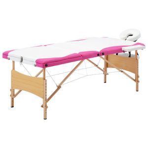 VidaXL Massagetafel inklapbaar 3 zones hout wit en roze