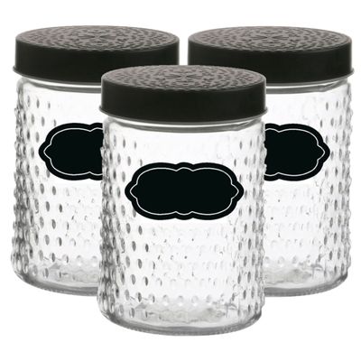 Voorraadpot/bewaarpot Roma - 6x - 1L - glas - zwart - incl. etiketten Voorraadpot/bewaarpot Roma - 6x - 1L - glas - zwart - incl. etiketten