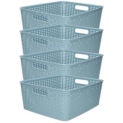 Opbergmand - 4x - Kastmand - rotan kunststof - ijsblauw - 12 Liter - 30 x 37 x 13 cm