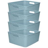 Opbergmand - 4x - Kastmand - rotan kunststof - ijsblauw - 12 Liter - 30 x 37 x 13 cm