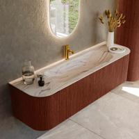 Badmeubel Mondiaz Kurve-Dlux | 160 cm | Meubelkleur Ruby | Wastafelkleur Nata | Solid surface | Wasbak midden spoelbak | 1 kraangat