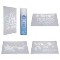 Kerst decoratie raamsjablonen - 4x stuks - 54 cm - met busje spuitsneeuw van 150 ml