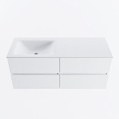 MONDIAZ VICA 120cm badmeubel onderkast Talc 4 lades. Wastafel CLOUD links 1 kraangat, kleur Talc.