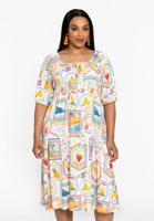 Yoek Jurk met gesmokte taille TROPICANA | Beige | Maat 46/48 Yoek Jurk met gesmokte taille TROPICANA | Beige | Maat 46/48