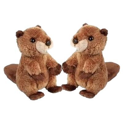 Ravensden pluche bruine bever knuffel - 2x stuks -15 cm - bevers speelgoed