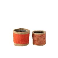 J-Line mand Rond + Band - jute - naturel|oranje - XS|S - 2 stuks - thumbnail