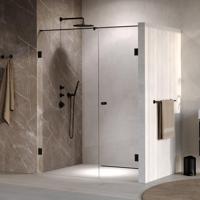 BRAUER Void Carving Nisdeur - 2-delig - 160x200cm - 70cm draaideur aan muur - glascoating - omkeerbaar - helder glas - mat zwart GS-VOCN2H7090200MZ