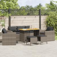 6-delige Loungeset met kussens poly rattan grijs