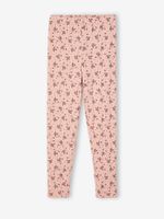 Meisjesleggings met bloemenprint en siersteek roze (poederkleur)