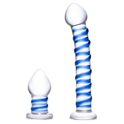 Glas - Dubbele Penetratie Glazen Swirly Dildo & Butt Plug Set Glas - Dubbele Penetratie Glazen Swirly Dildo & Butt Plug Set