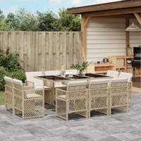 11-delige Tuinset met kussens poly rattan beige