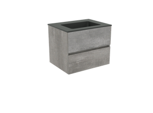 Storke Edge zwevend badkamermeubel 60 x 46 cm beton donkergrijs met Scuro enkele wastafel in mat kwarts