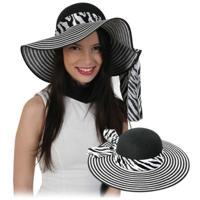 Verkleed hoed - zebraprint - zwart/wit - dames - zonnehoed - strandhoed - dameshoed