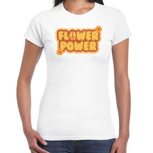 Hippie t-shirt voor dames - flower power - vintage - wit - jaren 60 themafeest