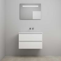 On-Line Badkamermeubelset - 80 cm - Voorgemonteerd - Acryl Wastafel - zonder Kraangat - Spiegel met LED-Verlichting - Hoogglans Wit