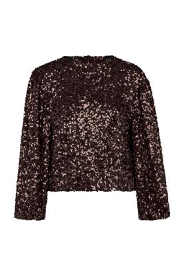 Studio Anneloes Blom 2way Sequins Top 13335 T-shirt Lange Mouw 8700 Espresso
