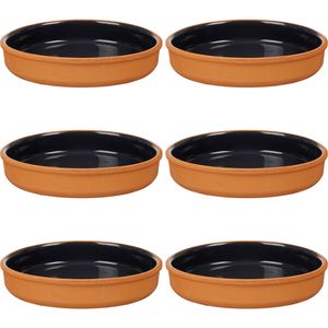 6x stuks tapas/hapjes serveren/oven schaal terracotta/zwart 23 x 4 cm