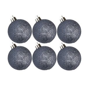 6x stuks kunststof glitter kerstballen donkerblauw 6 cm