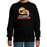 Funny emoticon sweater Its always burger time zwart kids - thumbnail