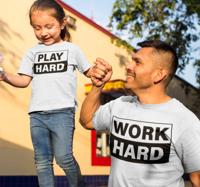 Werk hard speel hard vader en kind t-shirt