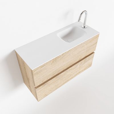 Toiletmeubel Mondiaz Ada | 80 cm | Meubelkleur Washed oak | Lex wastafel Talc Rechts | 1 kraangat