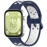 Tweekleurige siliconen band - Donkerblauw met wit - Huawei Watch Fit 3 / Fit 4 Tweekleurige siliconen band - Donkerblauw met wit - Huawei Watch Fit 3 / Fit 4