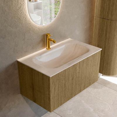 Badmeubel Mondiaz Kurve-Dlux | 80 cm | Meubelkleur Dusk | Wastafelkleur Meli | Solid surface | Wasbak midden spoelbak | 1 kraangat
