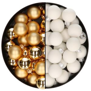 Mini kerstballen - 48x st - goud en satijn wit - 2,5 cm - glas