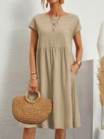 Casual Plain Short Sleeve Woven Dress - thumbnail