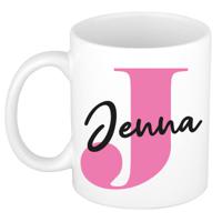 Naam mok Jenna - roze - wit - keramiek - 300 ml - verjaardag/cadeau beker