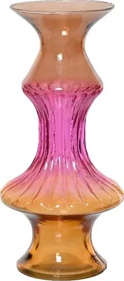 Decoris vaas glas deco 13.5x29cm oranje, roze