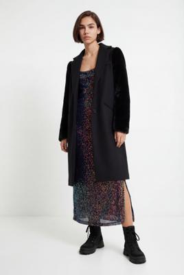 Wollen jas van imitatiebont - BLACK - L