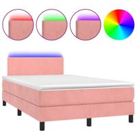 vidaXL Boxspring met matras en LED fluweel roze 120x200 cm - thumbnail