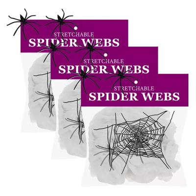 Decoratie spinnenweb/spinrag met spinnen - 3x - 60 gram - wit - Halloween/horror versiering