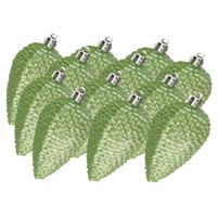 12x stuks kunststof glitter dennenappels kersthangers groen 8 cm - thumbnail