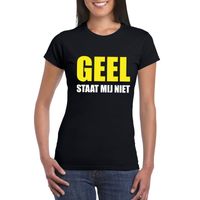 Geel staat mij niet tekst t-shirt zwart voor dames