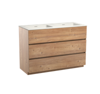 Storke Edge staand badmeubel 120 x 52 cm ruw eiken met Mata dubbele wastafel in mat witte solid surface - thumbnail