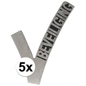 Beveiligings embleem V - 5x - metaal - 6,5 cm - Security broche - zilver - beveiligers