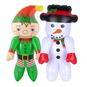 Decoratie figuren opblaasbaar -2x st -kerstelf en sneeuwpop -65 cm - opblaas figuur