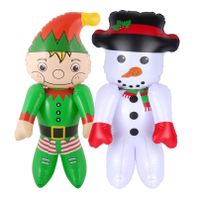 Decoratie figuren opblaasbaar -2x st -kerstelf en sneeuwpop -65 cm - opblaas figuur - thumbnail