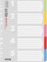 OFFICE products tabbladen, A4, karton, 11-gaatsperforatie, geassorteerde kleuren, 5 tabs