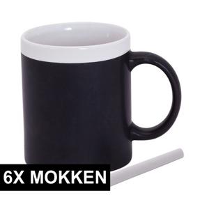 Krijtbord koffie mok - 6x stuks - wit - beschrijfbare beker - Koffiemok met eigen naam