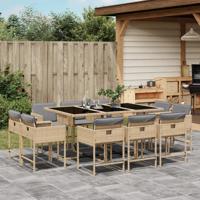 11-delige Tuinset met kussens poly rattan gemengd beige