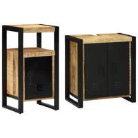 Badkamermeubelset met plank 2 pcs Bruin Massief ruw mango hout