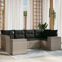 6-delige Loungeset met kussens poly rattan lichtgrijs