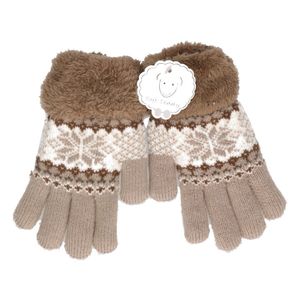 Gebreide winter handschoenen bruin bruin met pluche voor meisjes